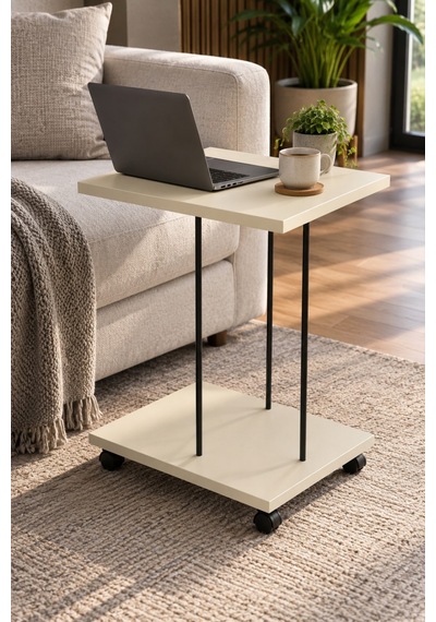 Sulorahome Tekerlekli Laptop Ve Servis Sehpası - Krem