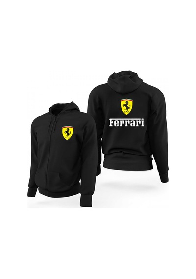 Ferrari İn Italy Siyah Fermuarlı Limited Edition Kapşonlu Sweatshirt Siyah