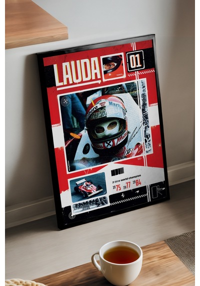 Niki Lauda Formula 1 Siyah Ahşap Çerçeveli Poster, Dekoratif Araba Duvar Tablosu