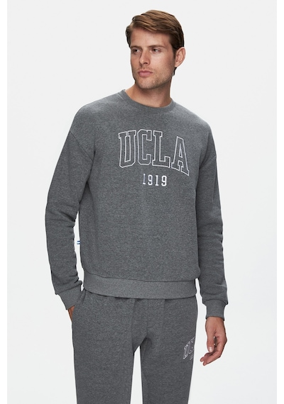 Ucla Sandhıll Koyu Gri Bisiklet Yaka Nakışlı Loose Fit Erkek Sweatshirt Siyah