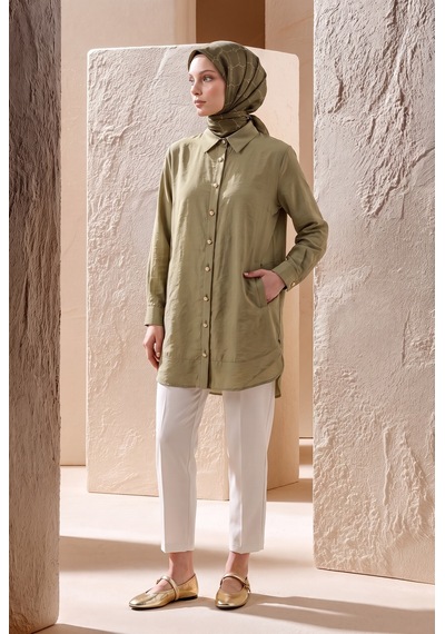 Armine Trend Gold Düğme Detaylı Klasik Yaka Uzun Tunik Rahat Kesim Şık Tesettür Tunik Modeli 89 Cm Boy Açık Haki 26yt471 Armine Trend Gold Düğme Detaylı Klasik Yaka Uzun Tunik Rahat Kesim Şık Tesettür Tunik Modeli 89 Cm Boy Açık Haki 26yt471
