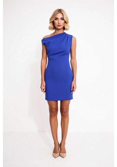 Benerly Kadın Asimetrik Yaka Kolsuz Bodycon Kısa Dokuma Elbise Elastan Ka Saks