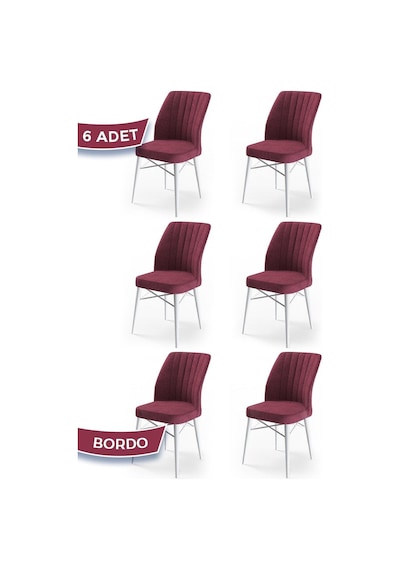 Canisa Flex Serisi, Üst Kalite Yemek Odası Sandalyesi, 6 Adet Bordo Sandalye, Gürgen Beyaz Ahşap Ayaklı Sandalye Bordo Ayakları Beyaz