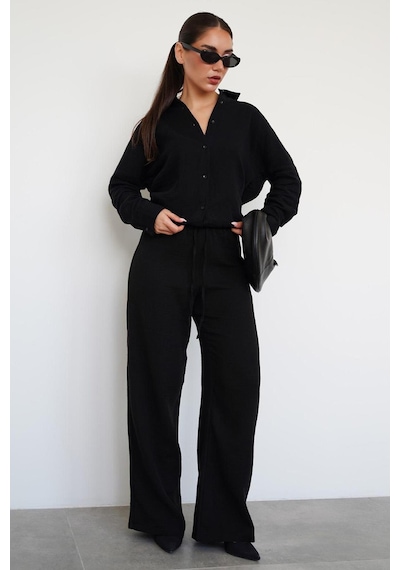 Madmext Siyah Basic Kadın Gömlek Pantolon Takım Mg2461 Siyah