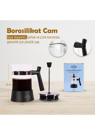 Any Morning Ff084 Kahve Ve Bitki Çayı İçin French Press 600 Ml Siyah