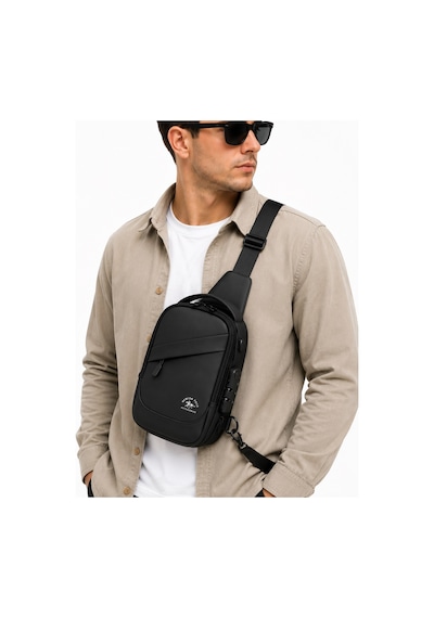 Newish Polo Erkek Siyah Usb Çıkışlı Çapraz Askılı Omuz Ve Bel Çantası - New422