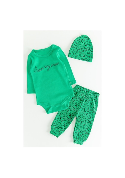 Baby I Love Mom Harf Desenli Üç Parça Erkek Bebek Takım 001
