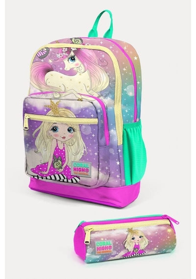Coral High Kids Pembe Su Yeşili Unicornlu Kız Desenli 2'li Okul Çanta Seti - Kız Çocuk Pembe Su Yeşili Unicorn