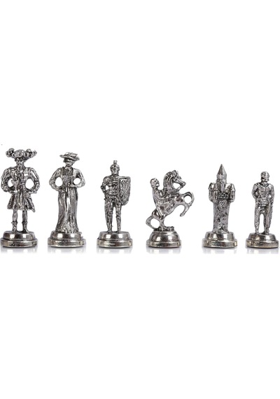 Gifthome Orta Boy Metal İspanyol Satranç Takımı Parlak Ve Mermer Desenli Sandıklı Mdf Tahtası 36x36x6 Cm.