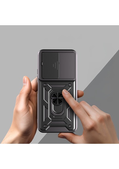 Xiaomi Redmi 15c Kılıf Magnetik Standlı Kamera Korumalı Zore Sürgülü Vega Kapak Siyah