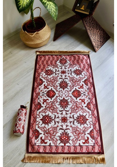 Taşınabilir İpek Dokulu Keseli Seccade S1031 Pembe Renk Pembe