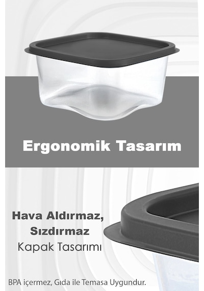 Meleni Home Kare Erzak Gıda Saklama Kabı Mikrodalga Derin Dondurucu Saklama Kabı Antrasit 1800 ML 12 Adet