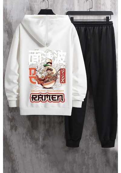 Uyguntarz Unisex Ramen Baskılı Eşofman Takımı Beyaz