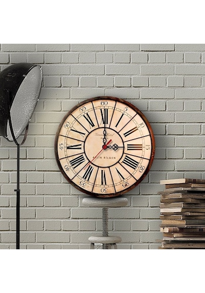 Kişiye Özel Old Town Tasarımlı Vintage Ahşap Duvar Saati 30 Cm. - 3 Çok Renkli