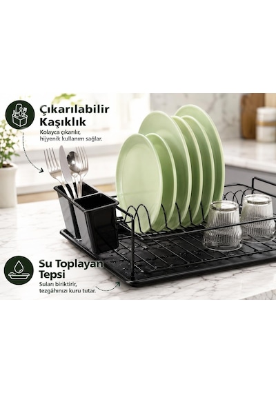 Ayrex Ömür Boyu Paslanmaz Siyah Bulaşıklık Bulaşık Süzgeci Tek Katlı Tabaklık Termo Plastik Kaplama Diğer