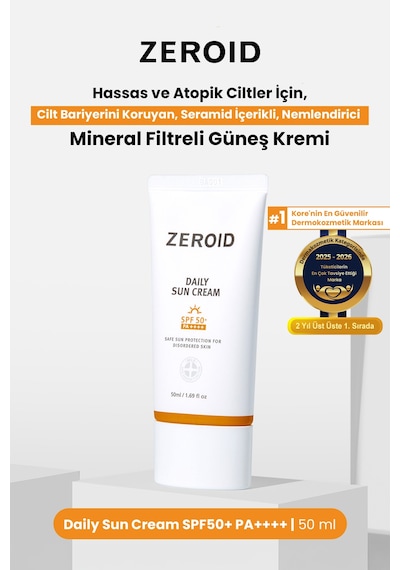 Hassas Atopik Ciltlere Bariyer Koruyan Mineral Güneş Kremi Zeroıd Daily Sun Cream Spf50+ Pa++++