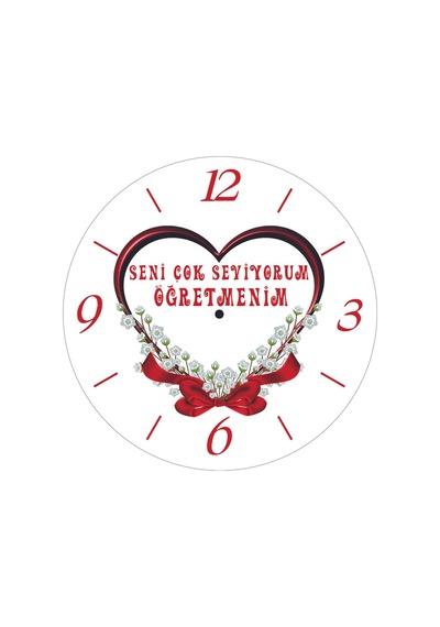 Seni Çok Seviyorum Öğretmenim Çap 30cm Sessiz Akar Bombeli Gerçek Cam Duvar Saati Siyah