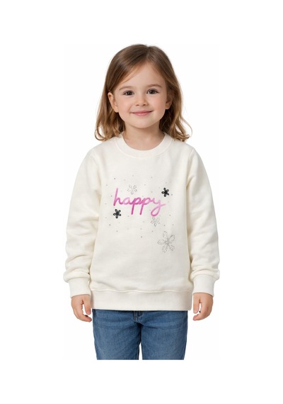 Kız Çocuk Happy Sweatshirt Bgl-st05270 Ekru