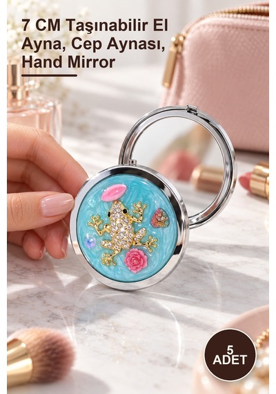 5 Adet Kabartmalı Desenli El Aynası 7 Cm Taşınabilir El Ayna, Cep Aynası, Hand Mirror Diğer