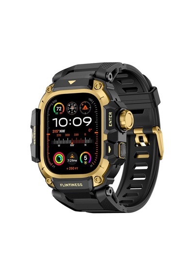 Watch Ultra 49mm Uyumlu Mohseven İwatch Punk Fortress Serisi Kasa Koruyuculu Silikon Kordon Gold