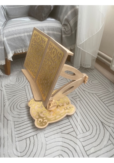 Yükseklik Ayarlı Rahle Gold Aynalı Pleksi Dekor Kuran-ı Kerim Okuma Rahlesi
