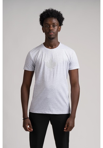 Paul Martin Bisiklet Yaka Önü Baskılı Pamuklu Basic Regular Fit T-shirt açık gri