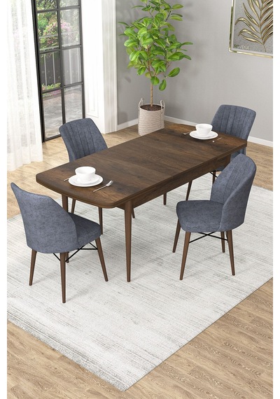 Arel Barok Desen 80x132 Açılabilir Mdf Masa Yemek Odası Takımı, Mutfak Takımı 4 Adet Sandalye Barok Masa - 4 Füme - Ceviz Ayak Arel Barok Desen 80x132 Açılabilir Mdf Masa Yemek Odası Takımı, Mutfak Takımı 4 Adet Sandalye Barok Masa - 4 Füme - Ceviz Ayak