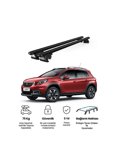 Venüs Peugeot 2008 2013-2020 Uyumlu Siyah Ara Atkı Port Bagaj Tavan Barı