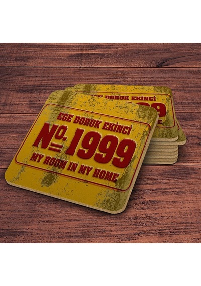 Kişiye Özel Retro Sokak Tabelası Tasarımlı Ahşap Bardak Altlığı Duvar Yazılı 2 4 Adet Çok Renkli