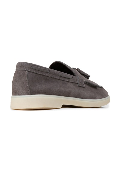 Deery Erkek Hakiki Süet Gri Püsküllü Loafer - 02030mgrıc02