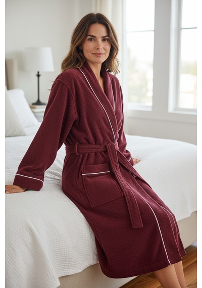 % 100 Pamuklu Laodikeia Kimono Bornoz Unisex Kadın Erkek Bordo