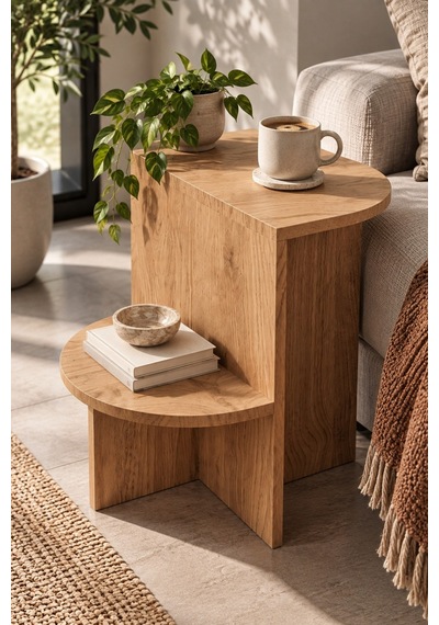 Sulorahome Modern Tasarım Raflı Yan Sehpa Açık Meşe
