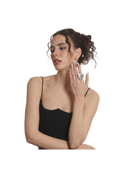 Labalaba Kadın Antik Gümüş Kaplama Ayarlanabilir Gotik Kalp Stilizesi Yüzük Gümüş