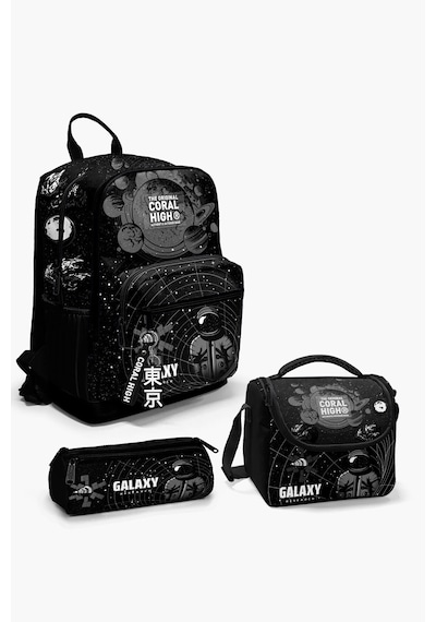 Siyah Galaxy Desenli 3 Lü Okul Çanta Seti Set0123644 Antrasit Gri Çok Renkli