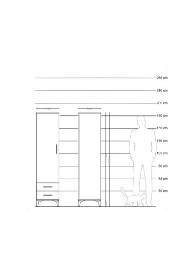 Hyperion Dolap Tek Raflı 2 Çekmeceli Tek Askılı 44x44x182 Antrasit-aytaşı Antrasit