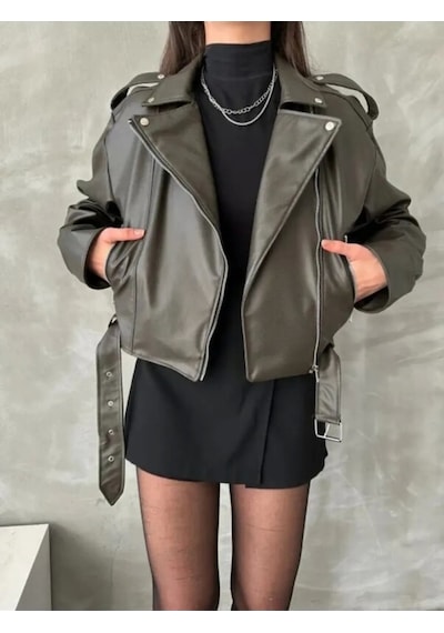 Genculus Kemerli Kadın Deri Ceket Yeni Sezon Oversize Çok Renkli