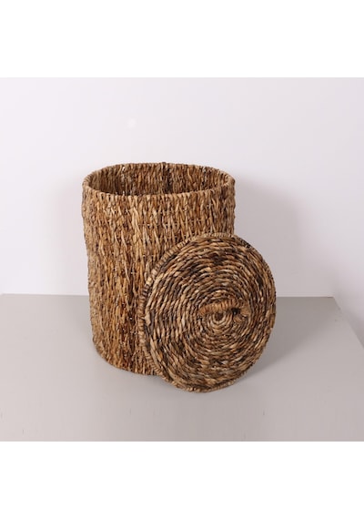 Alanya Doğal Abaka 41x60 Cm Kapaklı Çamaşır Ve Dekorasyon Sepeti Bej
