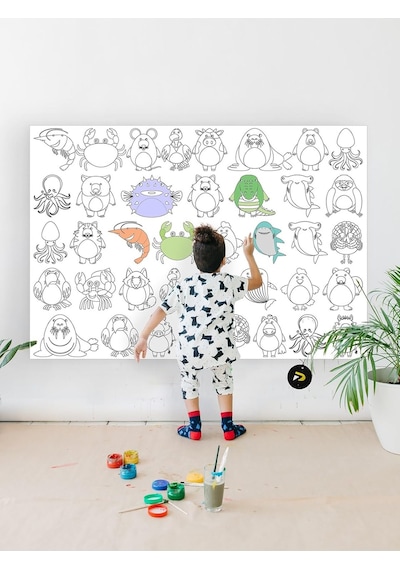 Hayvanlar Alemi Eğitici Dev Boyama Kağıdı Çocuklar Için Aktivite Boyama Rulosu 90x130cm Diğer