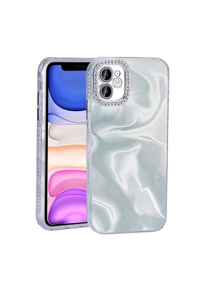 Noktaks - İphone 12 Uyumlu Kılıf Airbagli Parlak Taş Detay Tasarımlı Esila Kapak - Pembe - T32882