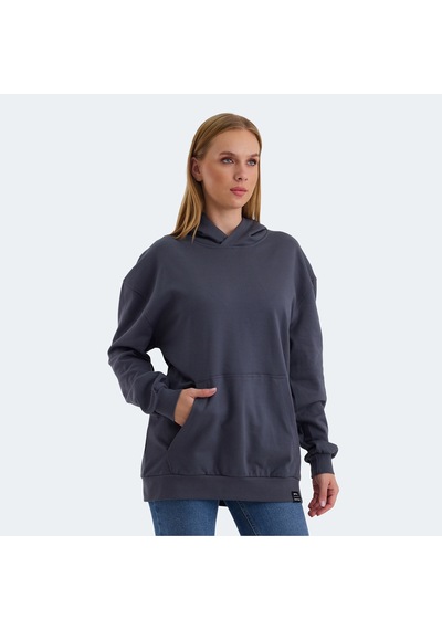 Slazenger VIOLENCE Kadın Kapüşonlu Cepli Oversıze Koyu Gri Sweatshirt