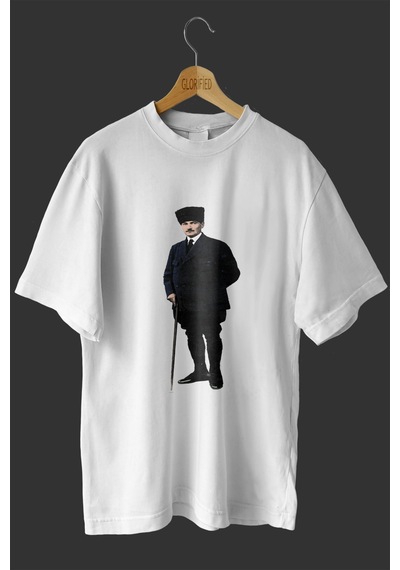 Noıssey -wed Atatürk Tasarım Baskılı Oversize T-shirt Tişört Beyaz