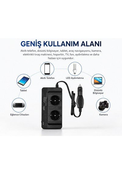 400w 2 Ac Çıkışlı 4 Usb Portu Araç Güç Dönüştürücü Araçtan Priz Gücüne 1