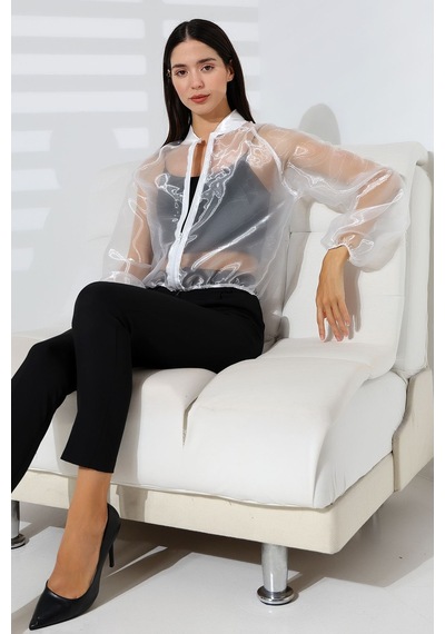 Mois Atelier Organze Şifon Tül Bomber Beyaz Ceket Gömlek Tasarım Hediye Büyük Beden Tesettür Beyaz