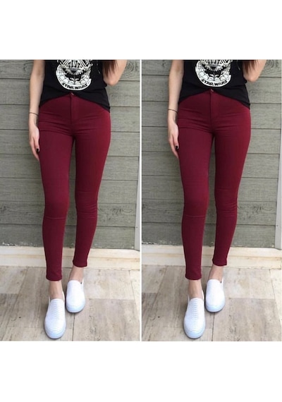 Sinemonline Gabardin Kumaş Yüksek Bel Pantolon 90cm Bel 38cm Bordo