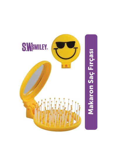 Beauty Makaron X Sw. Smiley Saç Fırçası - 3d Esnek, Aynalı, Çanta Boy - Compact Detangler Sarı