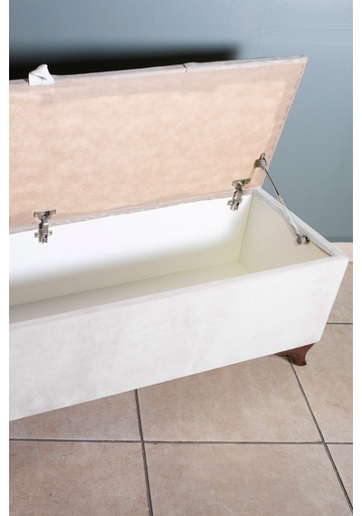 Vetra V2  Beyaz Sandıklı Puf - Dilimli Model 140cm Ceviz Ayaklı Sandıklı Puf Koltuk