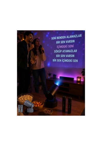 3ü 1 Arada Karaoke Ve Projeksiyon Sistemi Çift Mikrofon Destekli Renkli
