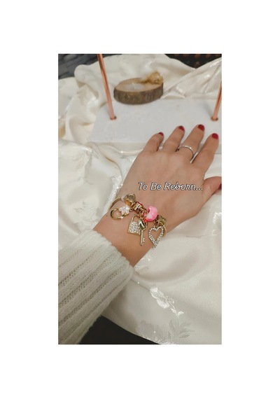 Çelik Bileklik Charm Ve Zirkon Taş İşlemeli Tasarim Gold Gold