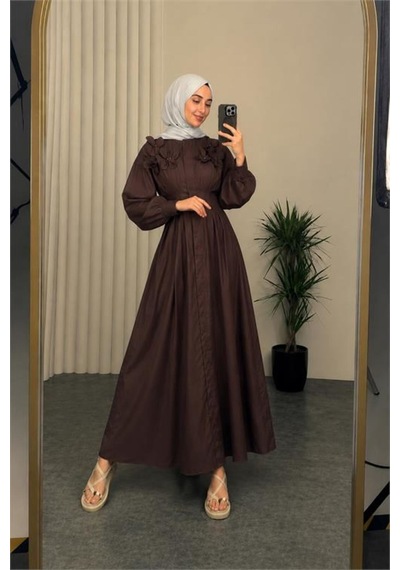 Neşeli Butik Kadın Kahverengi Belden Oturtmalı Çiçek Detaylı Premium Tesettür Elbise Nbvq4933 Neşeli Butik Kadın Kahverengi Belden Oturtmalı Çiçek Detaylı Premium Tesettür Elbise Nbvq4933