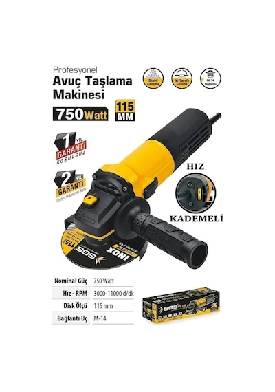 Mey İthalat Sgs 511 Devir Ayarlı Avuç Taşlama 115 750 Watt